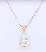 Dazzling Yellow Gold Pear Shaped CZ Solitaire Necklace
