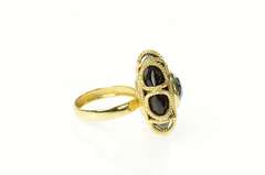 14K Yellow Gold Black Onyx Blue Topaz Ornate Cocktail Ring