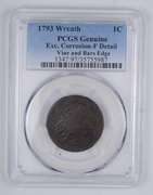 F Detail 1793 Flowing Hair Large Cent Wreath Vine & Bars Edge - PCGS