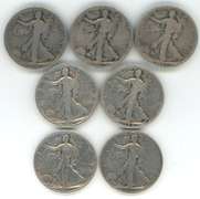 7 Better date Walking Liberty Half Dollars 1916-D to 1937-S
