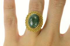 18K Yellow Gold Oval Nephrite Braided Rope Trim Cocktail Ring