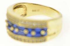 14K Yellow Gold Diamond Syn.Sapphire Statement Band Ring