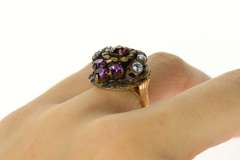 14K Yellow Gold Arts & Crafts Sim. Amethyst Floral Cocktail Ring