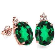 SOLID 10KT ROSE GOLD OVAL 2.48CT CREATED EMERALDT AND 6 DIAMONDS EARRINGS STUD