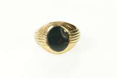 10K Yellow Gold Retro Oval Bloodstone Ornate Statement Ring