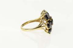 10K Yellow Gold Oval Natural Deep Navy Blue Sapphire Cluster Ring