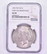 AU58 1922 Peace Silver Dollar - Top-50 VAM-12A Moustache - Graded NGC