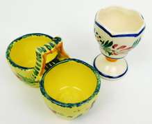 Vintage French Quimper Double Caddy & Egg Cup