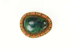 Sterling Silver Ornate Green Apatite Coral Oval Statement Pendant/Pin