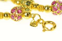 18K Yellow Gold Ruby Peridot Sapphire Encrusted Ornate Bracelet