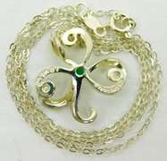 Vintage Sterling Emerald Clover Pendant & Chain
