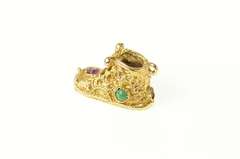 14K Yellow Gold 1950's Turquoise Ruby Baby Shoe Bootie Charm/Pendant