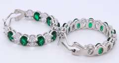 Sterling Silver Green and White Cubic Zirconia Hoop Earrings