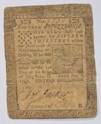 1760 Colonial Pennsylvania 15 Shillings Note