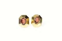 14K Yellow Gold Oval Garnet Squared Statement Simple Stud Earrings