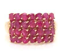 Vintage Yellow Gold Ruby 4 Row Ring