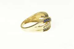 10K Yellow Gold Sapphire Diamond Criss Cross Statement Band Ring