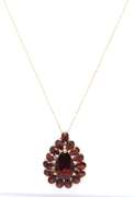 Cute Yellow Gold Pear Garnet w Pear Garnet Cluster Halo Pendant on Chain