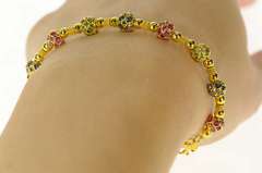 18K Yellow Gold Ruby Peridot Sapphire Encrusted Ornate Bracelet