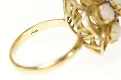 14K Yellow Gold Retro Opal Ruby Halo Cluster Cocktail Ring