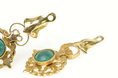 14K Yellow Gold Malachite Dangle Stud Enhancer Earring Jackets