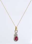 Fabulous Yellow Gold Ruby with Diamond Halo Pendant on Chain