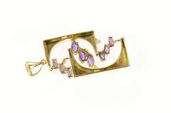 14K Yellow Gold Ornate Amethyst Diamond Geometric Pendant