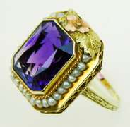 Exquisite Antique 14K Amethyst & Seed Pearls Ring, 6