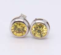 Stunning White Gold Bezel Yellow Cubic Ziconia Stud Earrings