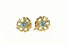 14K Yellow Gold 1940's Blue Topaz Flower Blossom Dangle Earrings
