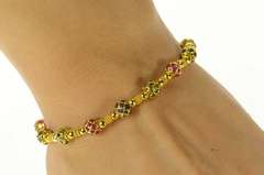 18K Yellow Gold Ruby Peridot Sapphire Encrusted Ornate Bracelet
