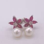 14kt Gold, Ruby, Diamond, & Pearl Earrings