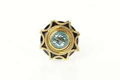 14K Yellow Gold Black Onyx Blue Topaz Ornate Cocktail Ring