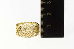 14K Yellow Gold Elaborate Diamond Filigree Graduated Eternity Ring