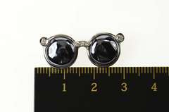 18K White Gold Hematite Diamond Round Sun Glasses Pendant