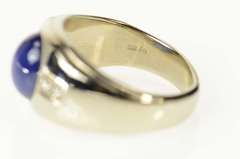 14K White Gold Retro Syn. Blue Star Sapphire Diamond Ring