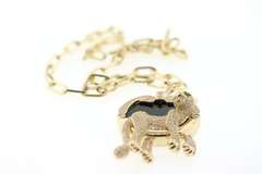 Relaxing 14k Gold Cubic Zirconia studded Panther Necklace with deep Onyx and Handmade Italian Cable Chain