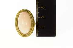 18K Yellow Gold Oval Coral Retro Cabochon Cocktail Ring