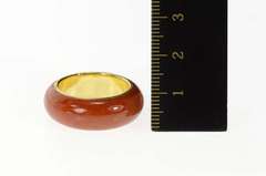 14K Yellow Gold Curved Carved Carnelian Retro Statement Band Ring