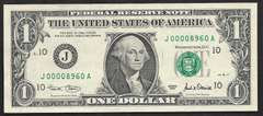 $1 2001 FRN Fancy Numbers  Low serial number. Choice Unc.