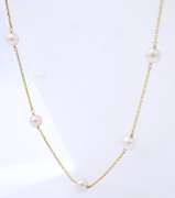 Elegant 5.5mm Pearl Station Yellow Gold Necklace