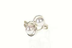 14K White Gold Ornate Pearl Two Stone Retro Statement Ring