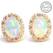 GENUINE ETHIOPIAN OPAL & CREATED WHITE SAPPHIRE 1.20 CT GENUINE ETHIOPIAN OPAL 925 STERLING SILVER EARRINGS