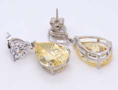 Sterling Silver Pear Shaped Yellow Cubic Zirconia Dangle Earrings