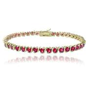 18K Gold over Sterling Silver 5.75ct Created Ruby S Design Tennis Bracelet