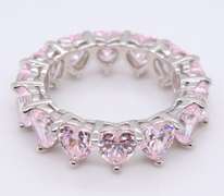 Heart Shaped Pink Cubic Zirconia Sterling Silver Band