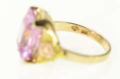 10K Yellow Gold Black Hills Syn. Pink Topaz Flower Statement Ring
