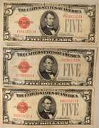 3 1928 Series Red Seal US Notes