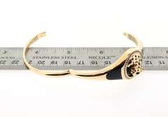 Charming Onyx Spotted 14k Gold Panther Handmade Italian Bangle Bracelet with Cubic Zirconias