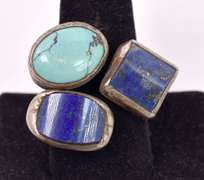 Sensational Vintage Lapis and Turquoise Ring in Gold Plated Sterling Silver